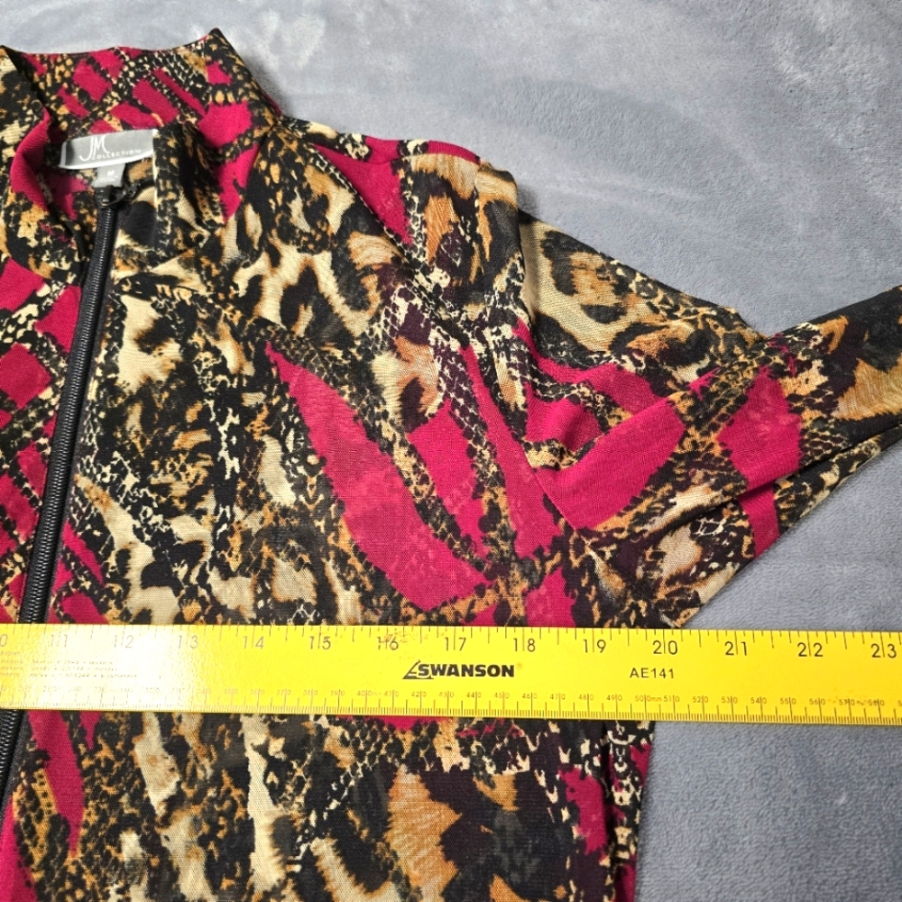 2/$30 H&M Sheer Snake Print Zip Front Womens Blouse Size M Office Siren - Picture 7 of 13